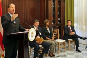 From left: Secretary of State David Bernier; Julio Fontanet, dean of the Inter American University Law School; Vivian Neptune, dean of the UPR Law School; and Former Secretary of State Kenneth McClintock.