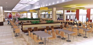 This artist rendering shows how the remodeled food court will look once the project is complete.