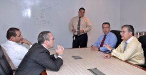 From left: Intech President Henry Gordillo, Juan Ortíz, information security architect, Antonio Jardón (standing), cloud and information security account manager, Isaías Martínez, cloud architect, and Eliut Flores, cloud and information security business unit director.