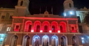 San Juan City Hall is among the government buildings illuminated in red for Red Cross Month.
