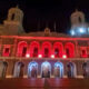San Juan City Hall is among the government buildings illuminated in red for Red Cross Month.