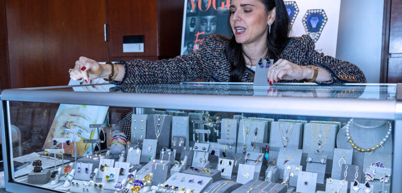 Jewelry designer Marcia Budet showcases her collection of pieces.