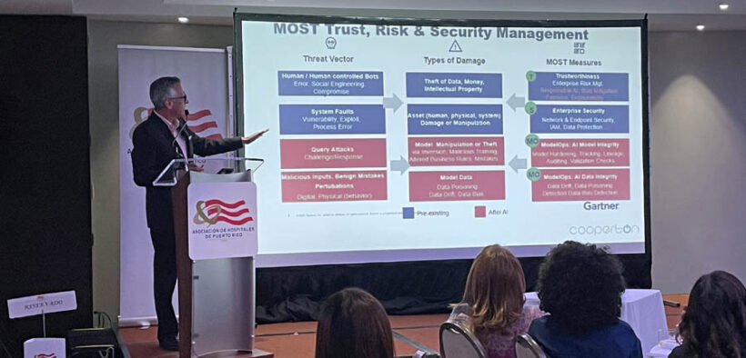 **Caption:** William Bonaparte, Cooperton’s chief operating officer, speaks on cybersecurity risks and solutions at the Health IT & AI Innovation Summit hosted by the Puerto Rico Hospitals Association.
