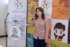 Angelique Sina, president of Friends of Puerto Rico, speaks at the launch of the Respond project.