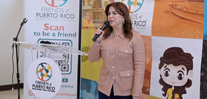 Angelique Sina, president of Friends of Puerto Rico, speaks at the launch of the Respond project.