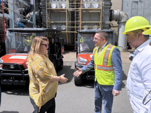 Puerto Rico Gov. Jenniffer González and Environmental Protection Agency Region 2 Administrator Michael Martucci (center) visit the Puerto Rico Electric Power Authority’s Palo Seco facility in Cataño.