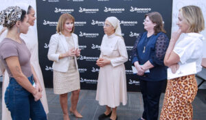 From left: Stephanie López, Proyecto Matria; Sor Rosa Guerrero, Hogar del Niño El Ave María; Maritza Abadía, president of Banesco USA Puerto Rico; Sor Carmen Mata, Hogar del Niño El Ave María; Ivonne D. Carlo, Colegio San Juan Bosco; and Natalia Subirá, Centro CRECE.