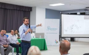 Joel Pizá-Batiz, then executive director of the Roosevelt Roads Redevelopment Authority, speaks during a community dialogue about Roosevelt Roads in 2023. (Courtesy photo)