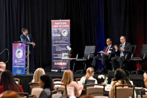 Puerto Rico Chamber of Commerce President Luis Pizarro-Otero (left) moderates one of the panel discussions.