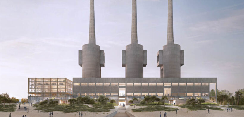 The Tres Xemeneies (Three Chimneys) building is a decommissioned thermoelectric plant.