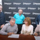 From left, standing: Juan Carlos Agosto, CEO of Store Management System LLC; Javier Agosto, owner of Oiremoc LLC; and Leonardo Maldonado, relationship manager at Banesco USA. Seated: Juan Agosto and Efigenio Rivera, co-owners of Store Management System; and Maritza Abadía, president of Banesco USA in Puerto Rico, during the closing of the $9 million loan for the Sierra Bayamón Econo supermarket renovation.