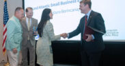 Carmen Ríos, vice president of Dulzura Borincana, receives the Small Business Exporter of the Year award from the U.S. Small Business Administration.