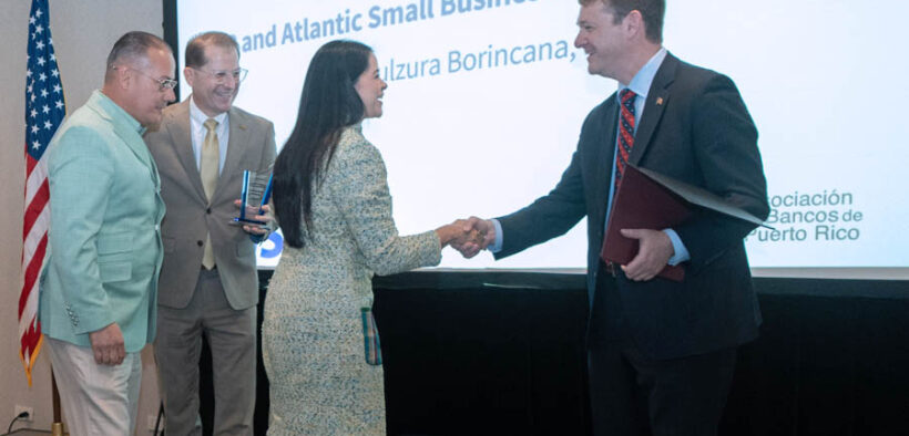 Carmen Ríos, vice president of Dulzura Borincana, receives the Small Business Exporter of the Year award from the U.S. Small Business Administration.