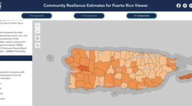The Community Resilience Estimates Viewer shows social vulnerability by census tract in Puerto Rico in the event of a natural disaster.