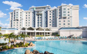 Embassy Suites San Juan also features a resort-style pool with lush gardens and a cascading waterfall.