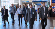 Ports Authority Executive Director Norberto Negrón (center) flanked by government and airport officials during a recent visit to Luis Muñoz Marín International Airport.