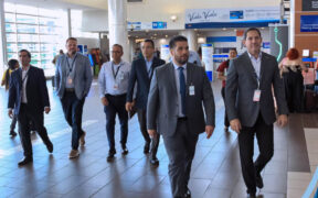 Ports Authority Executive Director Norberto Negrón (center) flanked by government and airport officials during a recent visit to Luis Muñoz Marín International Airport.