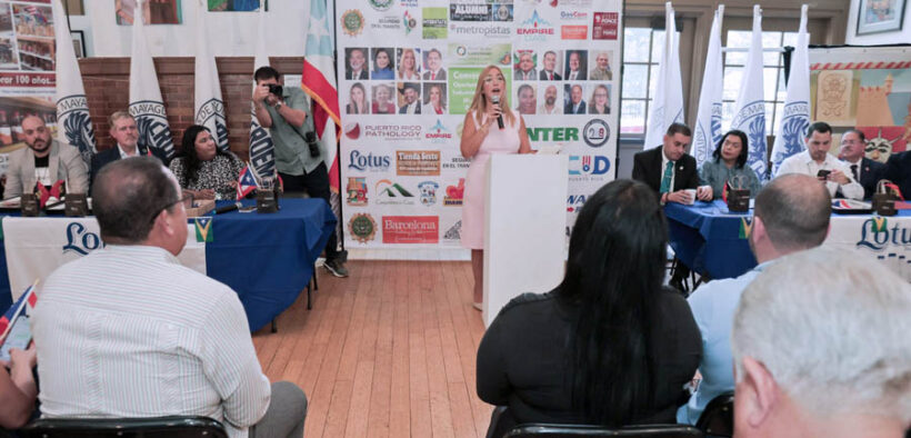 Ponce Mayor Marlese Sifre-Rodríguez speaks during the tourism forum held in New York to advocate for broader promotion of Puerto Rico’s municipalities.