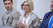 Alexandra Fernández-Navarro (center), board member of FirstNet, provides details about the new operation in Puerto Rico.