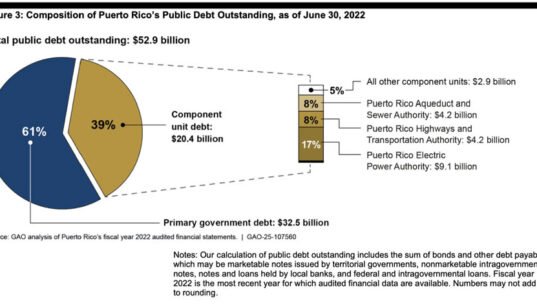 Puerto Rico’s $52.9 billion public debt as of June 30, 2022, included $32.5 billion in primary government debt and $20.4 billion from component units, led by the Puerto Rico Electric Power Authority. (Source: GAO-25-107560)