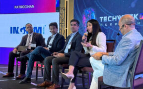 From left: Consultant and Universidad del Turabo professor Gilberto Crespo; Mauricio Romero, vice president of AI and analytics at Liberty LatAm; Norberto Cruz-Córdova, president of the Internet Society, Puerto Rico chapter; Alba Norys De León, president of consulting firm AblaTek LLC; and panel host and event organizer Marcelo Burman during the panel at the Tech Day 2025 event in San Juan.