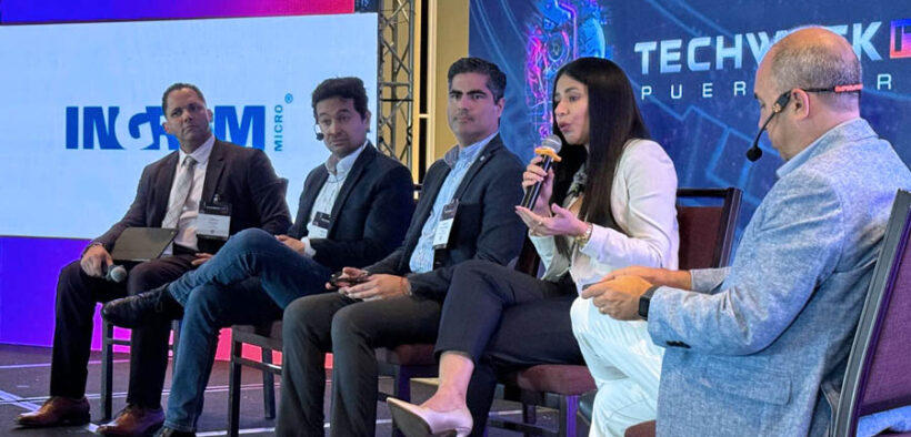 From left: Consultant and Universidad del Turabo professor Gilberto Crespo; Mauricio Romero, vice president of AI and analytics at Liberty LatAm; Norberto Cruz-Córdova, president of the Internet Society, Puerto Rico chapter; Alba Norys De León, president of consulting firm AblaTek LLC; and panel host and event organizer Marcelo Burman during the panel at the Tech Day 2025 event in San Juan.