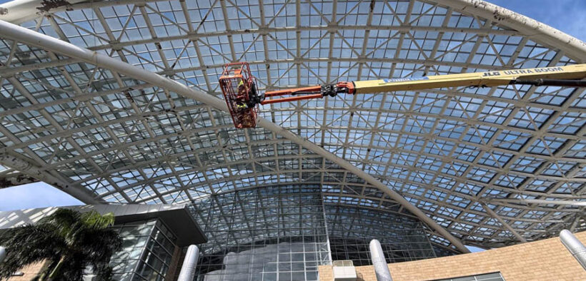 The maintenance project includes major upgrades to the skylight system, the Convention Center’s signature Wave structure and the roof’s waterproofing membrane.