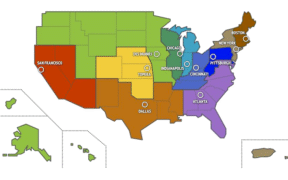 A map showing the 11 regional Federal Home Loan Banks in the United States, including the New York district, which serves Puerto Rico.