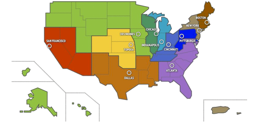 A map showing the 11 regional Federal Home Loan Banks in the United States, including the New York district, which serves Puerto Rico.