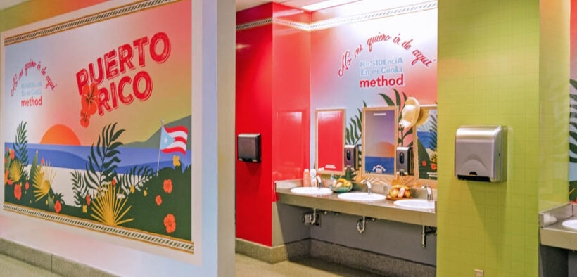 Method’s pa’l recuerdo bathroom transformation at El Choli during Bad Bunny’s “No Me Quiero Ir de Aquí” residency.
