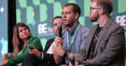 Representatives from Amasar, Skootel, Cultimar and Divinisssimo Gelato take part in a panel discussion at Boricua Emprende Fest.