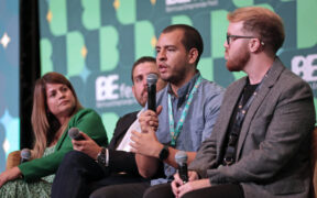 Representatives from Amasar, Skootel, Cultimar and Divinisssimo Gelato take part in a panel discussion at Boricua Emprende Fest.