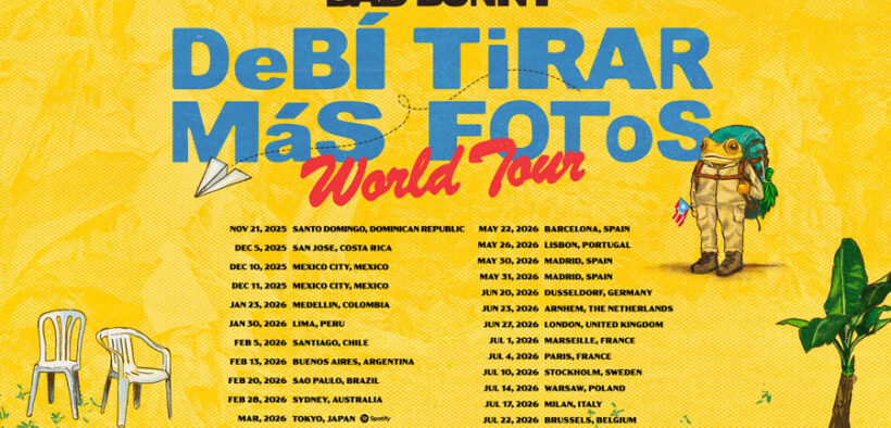 Following his residency announcement, Bad Bunny revealed plans for his “Debí Tirar Más Fotos” world tour, which will include stops in Latin America, Europe, Asia and Australia.
