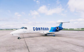 A Contour Airlines ERJ-135 regional jet will operate the new San Juan–Dominica route.