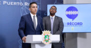 Treasury Secretary Ángel Pantojas, left, speaks alongside Office of Management and Budget Director Orlando Rivera-Berríos during a government briefing at La Fortaleza.