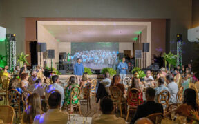 Integra Design Group founding partners Richard Cuebas and Carlos Báez speak during the firm’s 25th anniversary celebration.