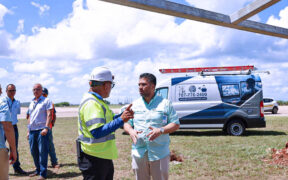Ports Authority Executive Director Norberto Negrón (center) tours the security modernization project at Rafael Hernández International Airport in Aguadilla.