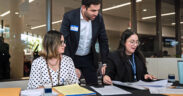 Secretary Sebastián Negrón of the Department of Economic Development and Commerce, center, with new Young Entrepreneur decree holders.