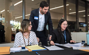 Secretary Sebastián Negrón of the Department of Economic Development and Commerce, center, with new Young Entrepreneur decree holders.