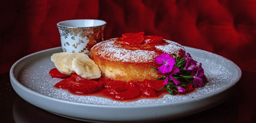Pankēki with fruit compote is one of the featured dishes on Furtivo Speakeasy’s new Japanese brunch menu.