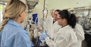 Ponce Health Sciences University dental students work with sargassum extracts as part of a project to develop seaweed-based toothpaste.