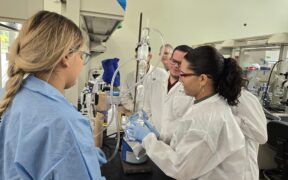 Ponce Health Sciences University dental students work with sargassum extracts as part of a project to develop seaweed-based toothpaste.