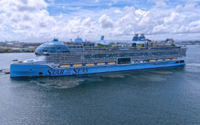 The Star of the Seas docked at San Juan’s Pier 3 during its first visit to Puerto Rico.