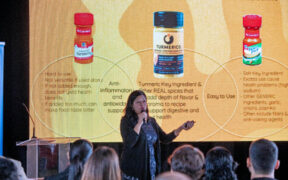 Rupa Sharma, co-founder of Turmerico, pitches to investors during the Unlock Capital Investor Showcase at the Puerto Rico Science Trust’s Forward Center.