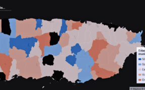 A map from ABRE Puerto Rico’s 2023 Municipal Fiscal Health Index shows the fiscal status of the island’s municipalities, with many classified as “Solid” or “Healthy” and only a few “In Crisis,” reflecting overall improvement in local finances.