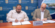 Puerto Rico Education Secretary Eliezer Ramos-Parés and Eduardo Pagán, TOTE’s vice president of corporate affairs, sign an agreement to expand maritime career opportunities for students.