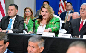 Flanked by Puerto Rico mayors, Gov. Jenniffer González announced her decision to veto House Bill 420.