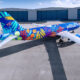 JetBlue unveiled its special “Isla del Bluencanto” aircraft, designed by Puerto Rican artist Juan Gutiérrez-Rovira, at Luis Muñoz Marín International Airport.