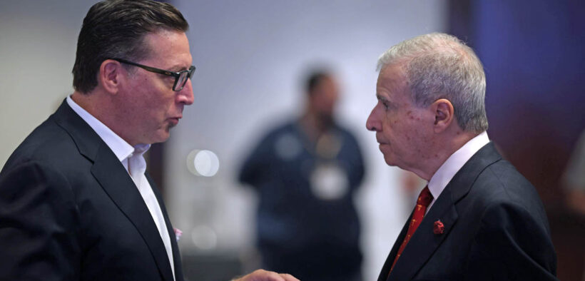 From left: Jorge L. Pérez, CEO of Discover Puerto Rico, and Raúl Bustamante, chairman of Discover Puerto Rico, during the 2025 Industry Update event in San Juan, where tourism officials shared results and forecasts for the island’s record-setting visitor growth.