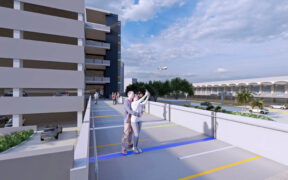 The new bridge at Luis Muñoz Marín International Airport will feature elevators and climate-controlled walkways connecting all levels of the parking garage to Terminal A.